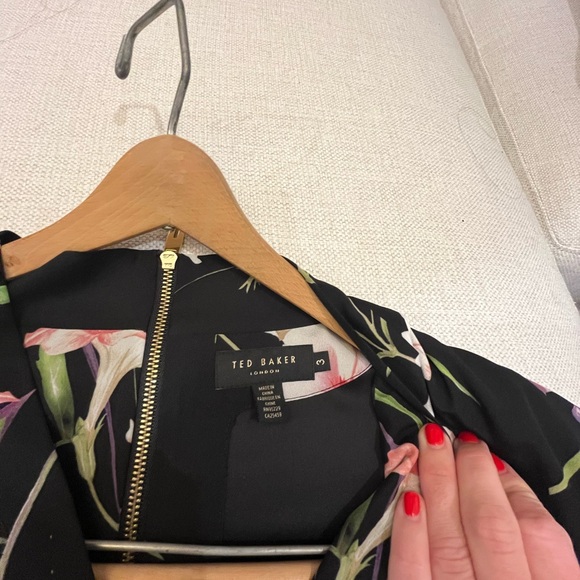 Ted Baker London Black Dress with Pink and White Floral Design - Picture 3 of 5